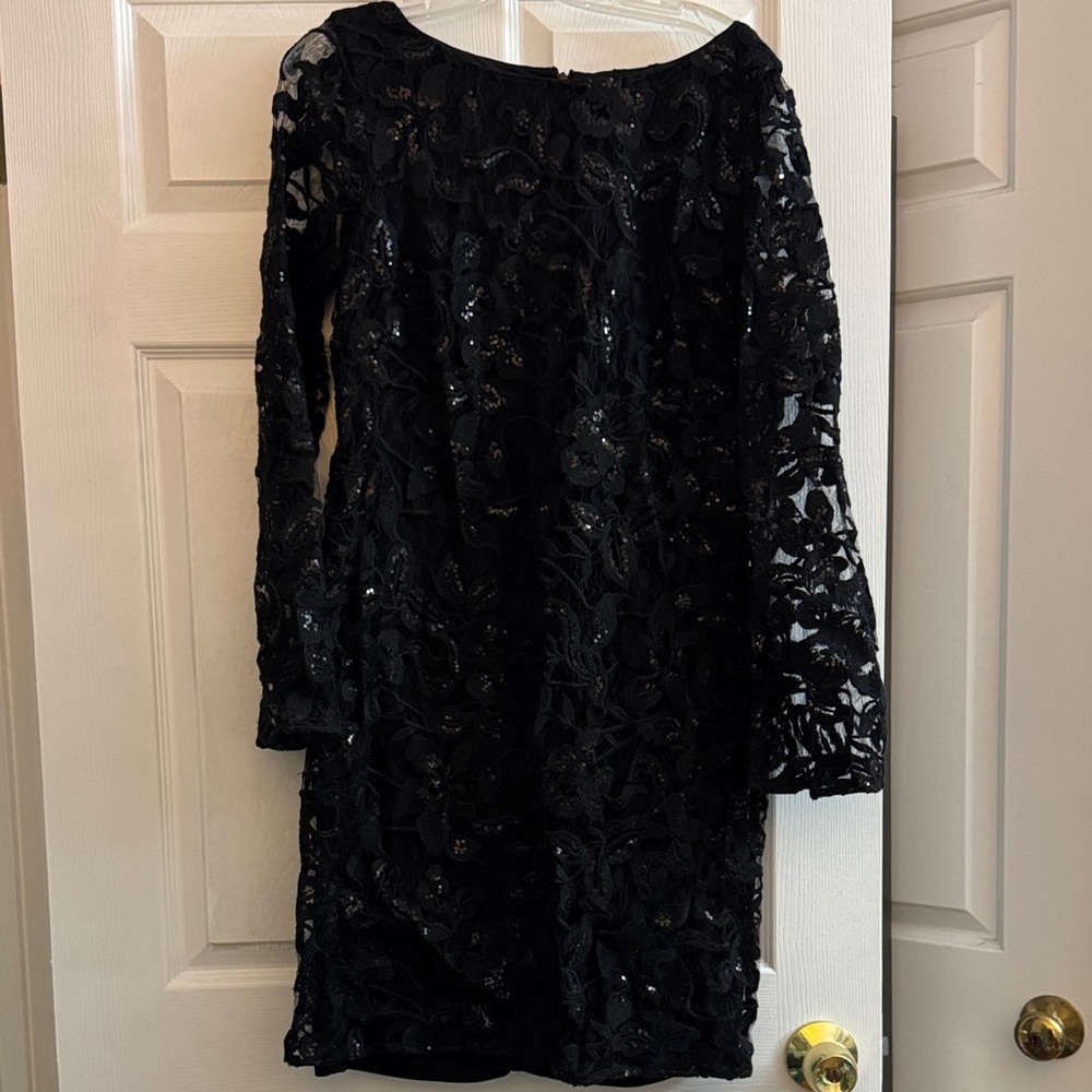 White House Black Market Black Lace Sequin Long-Sleeve Dress